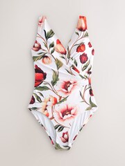 White/Red Floral Wrap Tummy Control Swimsuit - Image 7 of 10
