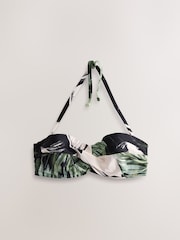 Green/Black Leaf Twist Padded Wired Bandeau Bikini Top - Image 1 of 5