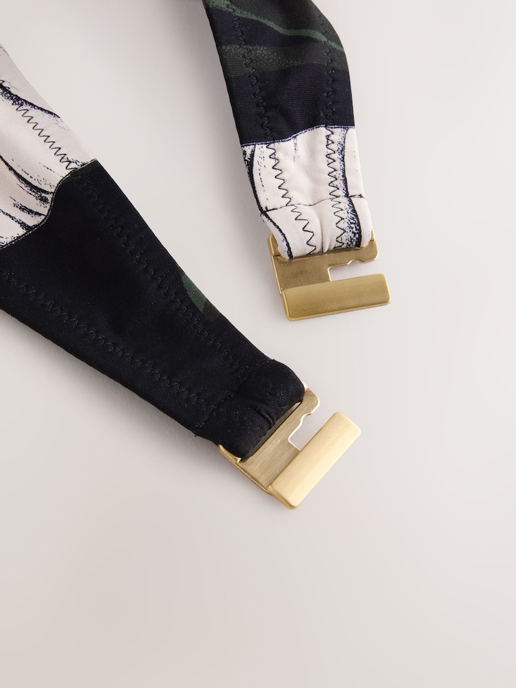 Green/Black Leaf Twist Padded Wired Bandeau Bikini Top - Image 5 of 5