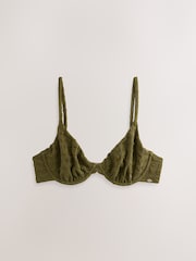 Olive Green Seersucker Non Padded Underwired Bikini Top - Image 6 of 8