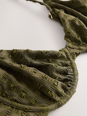 Olive Green Seersucker Non Padded Underwired Bikini Top - Image 7 of 8