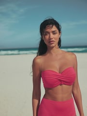 Růžová - Bikini top bandeau s překroucením a kosticemi - Obrázek 1 z 8