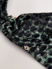 Green/Black Leopard Print Non Padded Underwired Bikini Top - Image 4 of 4