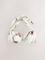 Cream/Purple Tulip Floral Padded Shaping Wired Halter Bikini Top - Image 1 of 3