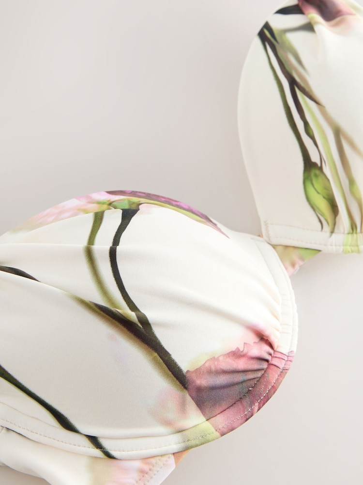 Cream/Purple Tulip Floral Padded Shaping Wired Halter Bikini Top - Image 2 of 3