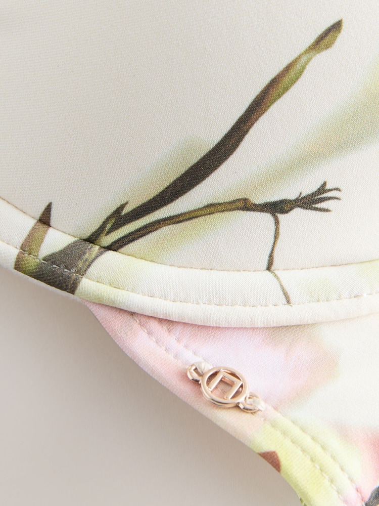 Cream/Purple Tulip Floral Padded Shaping Wired Halter Bikini Top - Image 3 of 3