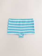 Aqua Blue/White Crinkle Stripe Shorts Swim Shorts Bikini Bottoms - Image 6 of 8