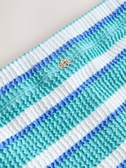 Aqua Blue/White Crinkle Stripe Shorts Swim Shorts Bikini Bottoms - Image 7 of 8