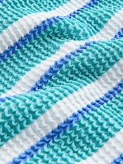 Aqua Blue/White Crinkle Stripe Shorts Swim Shorts Bikini Bottoms - Image 8 of 8