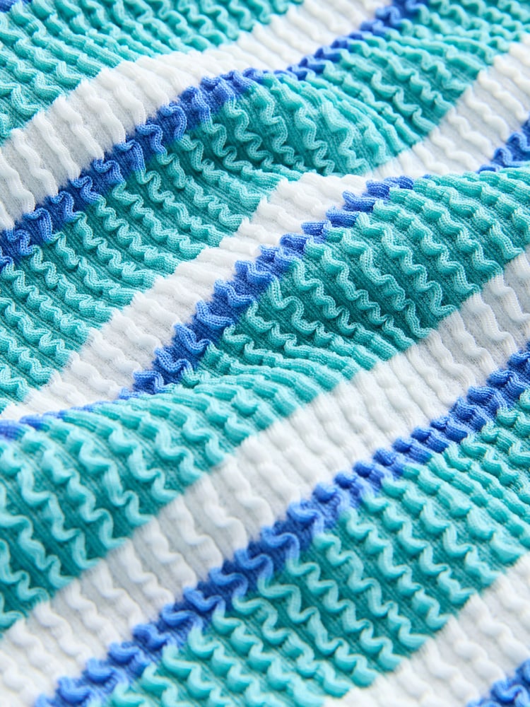 Aqua Blue/White Crinkle Stripe Shorts Swim Shorts Bikini Bottoms - Image 8 of 8 Aqua Blue/White Crinkle Stripe Shorts Swim Shorts Bikini Bottoms - Image 8 of 8