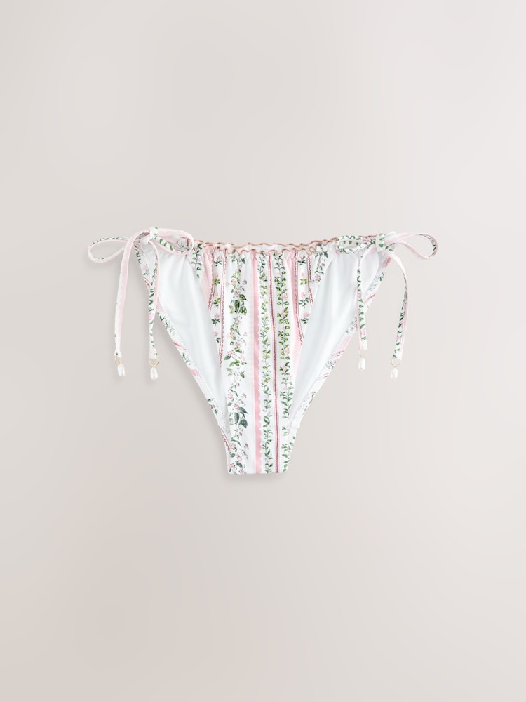 Pink/Cream Ditsy Floral Tie Side Bikini Bottom - Image 1 of 3 Pink/Cream Ditsy Floral Tie Side Bikini Bottom - Image 1 of 3