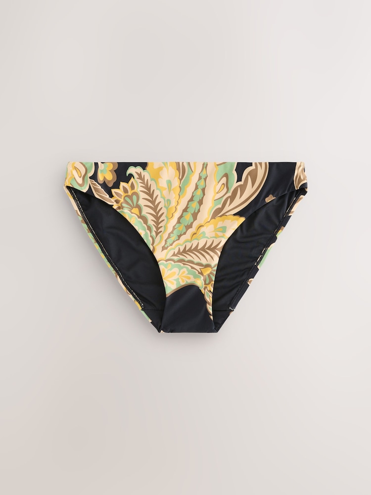 Black/Green Paisley High Leg Print Bikini Bottoms - Image 1 of 3 Black/Green Paisley High Leg Print Bikini Bottoms - Image 1 of 3