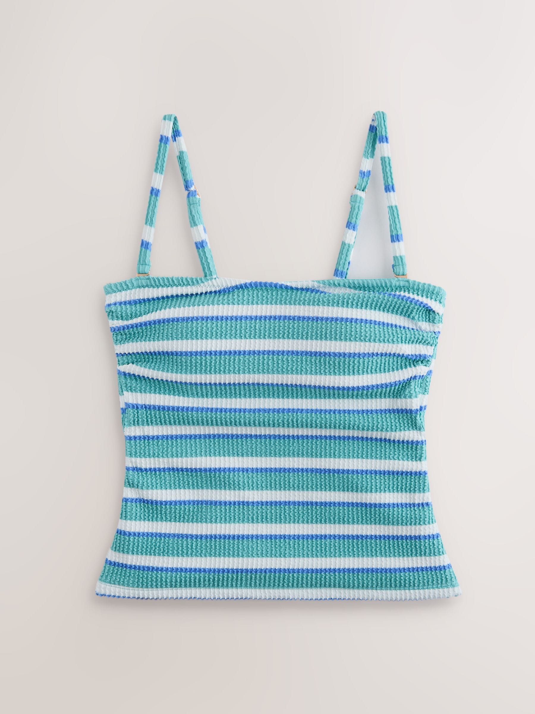 Buy Aqua Blue/White Crinkle Stripe Pull On Bandeau Tankini Top