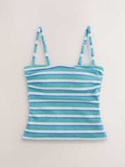 Aqua Blue/White Crinkle Stripe Pull On Bandeau Tankini Top - Image 7 of 9
