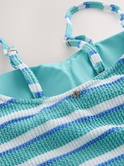 Aqua Blue/White Crinkle Stripe Pull On Bandeau Tankini Top - Image 9 of 9