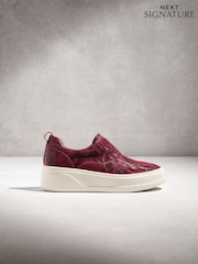 红色鳄鱼纹效果 - Signature 皮革厚底楔形厚底鞋 - 10的图像10｝