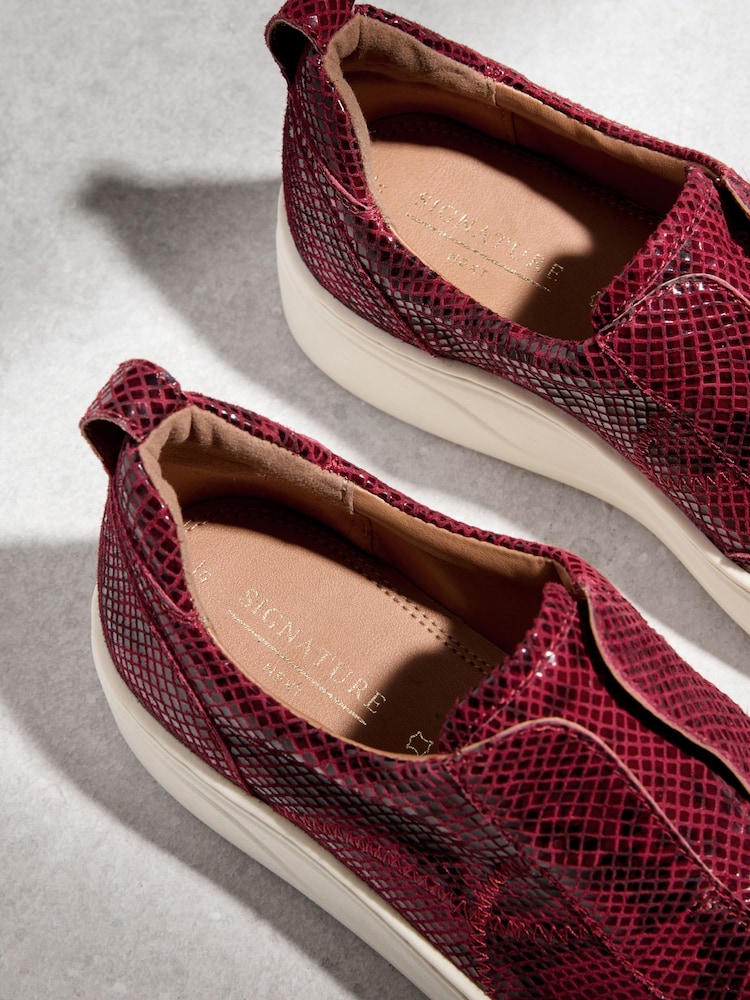 Rosso effetto coccodrillo - Scarpe da ginnastica con zeppa e plateau in pelle firmate - Immagine 9 di 9