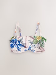 Cream/Navy Parrot Print DD+ Non Pad Minimise Bandeau Bikini Top - Image 1 of 3