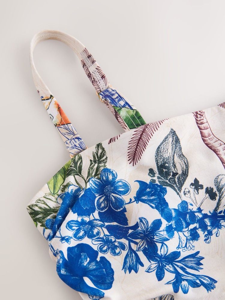 Cream/Navy Parrot Print DD+ Non Pad Minimise Bandeau Bikini Top - Image 3 of 3