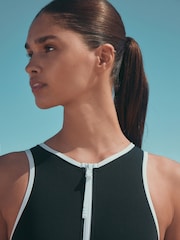 self. Monochrome High Neck Swimsuit with Zip - Image 5 of 9