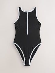 self. Monochrome High Neck Swimsuit with Zip - Image 6 of 9