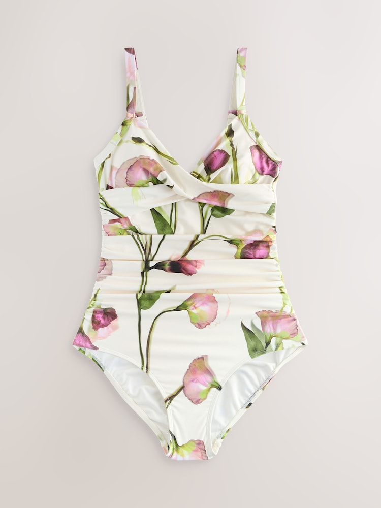 Khaki Green/Cream Floral Tummy Control Swimsuits 2 Pack - Image 2 of 7 Khaki Green/Cream Floral Tummy Control Swimsuits 2 Pack - Image 2 of 7