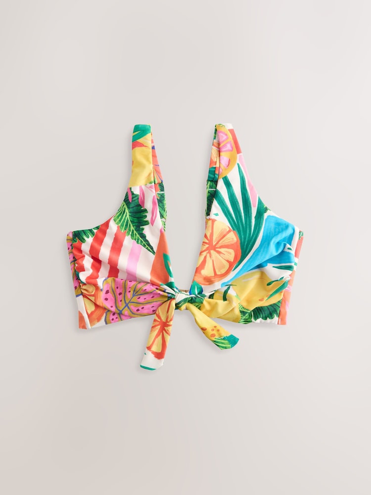 Red/Green Tropical DD+ Knot Front Plunge Bikini Top - Image 1 of 3