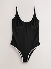 Black Crinkle White Tipped Tummy Control DD+ Wired Swimsuit - Image 1 of 4