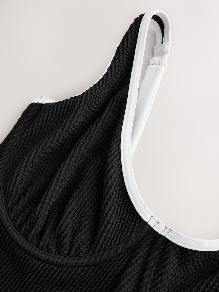 Black Crinkle White Tipped Tummy Control DD+ Wired Swimsuit - Image 2 of 4