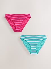 Pink/Aqua White Crinkle Stripe High Leg Bikini Bottoms 2 Pack - Image 1 of 5