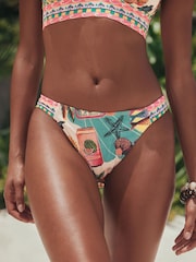 Green/Pink Conversational Bordered High Leg Bikini Bottoms - Image 1 of 9