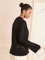 Love & Roses Black Bobble Stitch Cardigan - Image 4 of 4