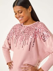 Roman Pink Sequin Drop Knit Jumper - Image 1 of 5