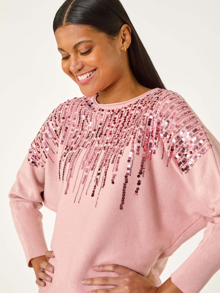 Roman Pink Sequin Drop Knit Jumper - Image 1 of 5
