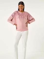 Roman Pink Sequin Drop Knit Jumper - Image 2 of 5