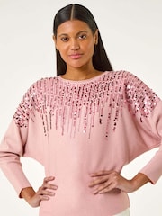 Roman Pink Sequin Drop Knit Jumper - Image 4 of 5