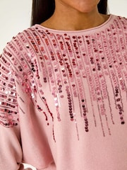 Roman Pink Sequin Drop Knit Jumper - Image 5 of 5