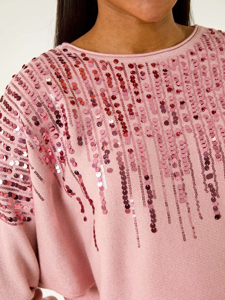 Roman Pink Sequin Drop Knit Jumper - Image 5 of 5
