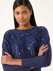 Roman Blue Sequin Drop Knit Jumper - Image 1 of 5