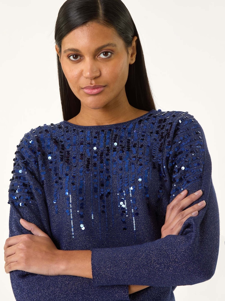 Roman Blue Sequin Drop Knit Jumper - Image 1 of 5