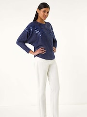 Roman Blue Sequin Drop Knit Jumper - Image 2 of 5