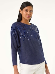 Roman Blue Sequin Drop Knit Jumper - Image 4 of 5