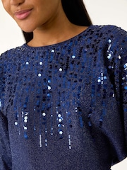 Roman Blue Sequin Drop Knit Jumper - Image 5 of 5