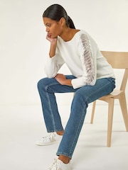 Roman White Embellished Sleeve Knit Jumper - Image 1 of 5