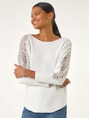 Roman White Embellished Sleeve Knit Jumper - Image 4 of 5