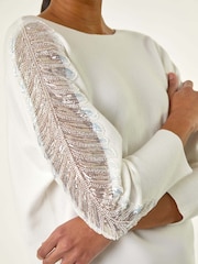 Roman White Embellished Sleeve Knit Jumper - Image 5 of 5
