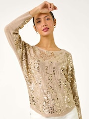 Roman Natural Sequin Textured Knit Jumper - Image 1 of 5