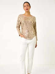 Roman Natural Sequin Textured Knit Jumper - Image 2 of 5
