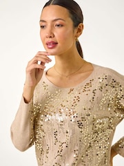 Roman Natural Sequin Textured Knit Jumper - Image 4 of 5