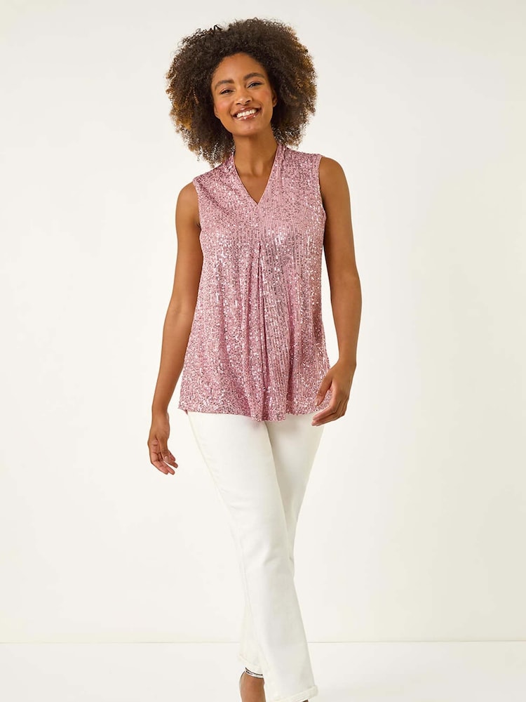 Roman Pink Sequin Front Pleat Vest - Image 2 of 5
